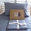 SleepFROG blue sheets and packaged sheet on single bed